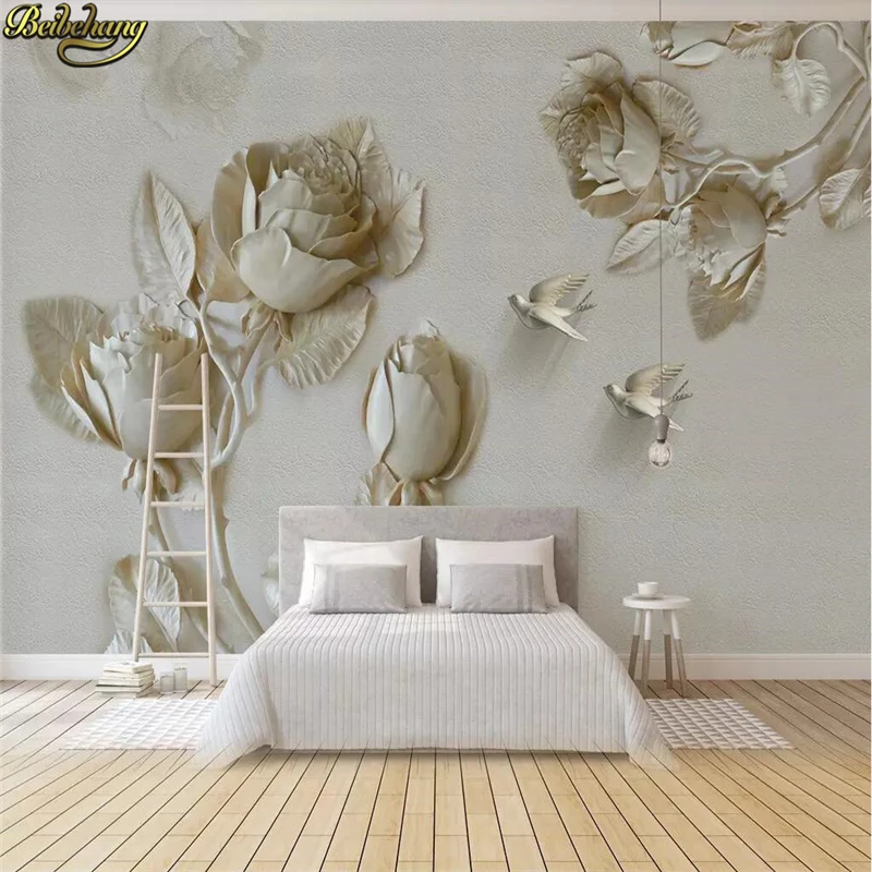 Обои на заказ 3D обои с золотым тиснением розы Летающие птицы настенная живопись