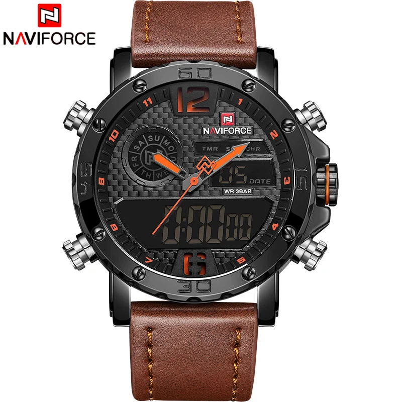 Мужские часы Топ люксовый бренд мужские кожаные спортивные NAVIFORCE кварцевые