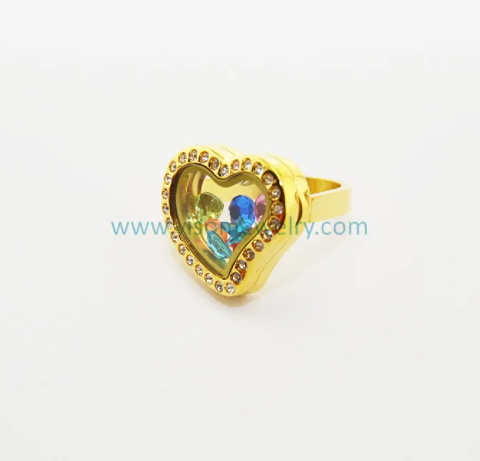 Нержавеющая сталь 316 L плавающий медальон в форме сердца кольца золотого цвета