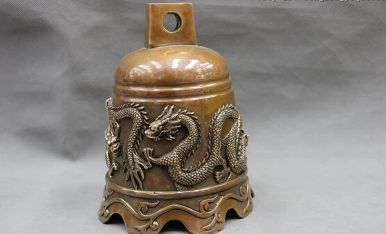 

song voge gem S0344 8 Chinese Folk fane cenobian Bronze Copper Dragon bell horometer Ringing bells