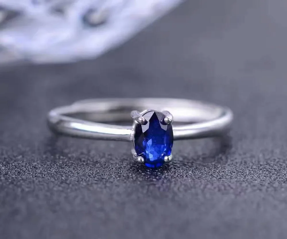 Кольцо с натуральным темно-синим сапфиром, камень в серебре 925 простое и элегантное, круглое, модное, женское украшение для офиса.