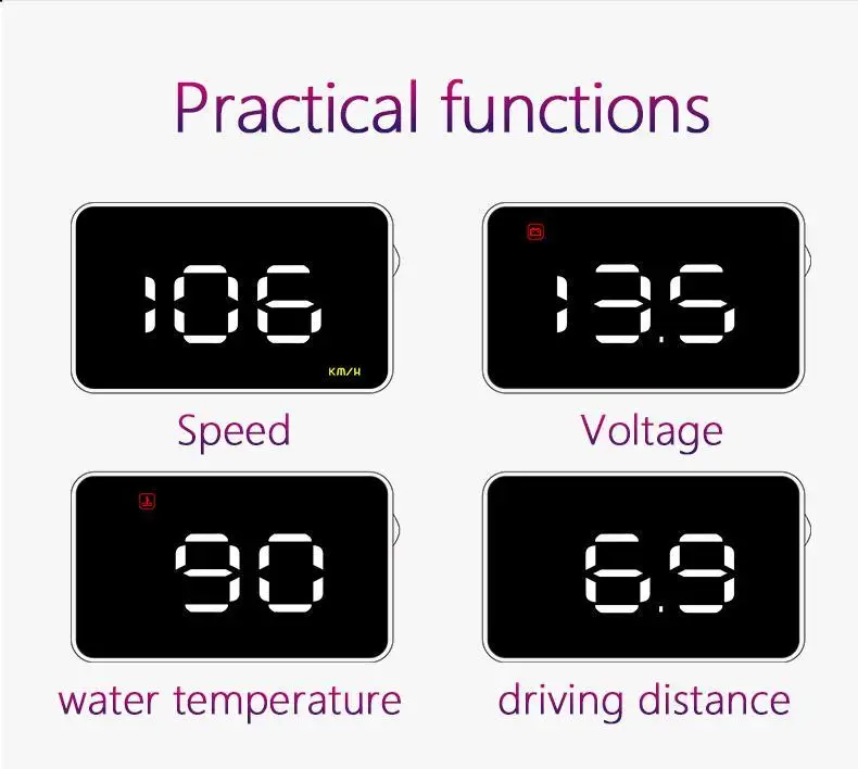 

A1000 Universal 4inch Car OBD2 II HUD Head Up Display Speed Warning System 9V-16V DC High Quality