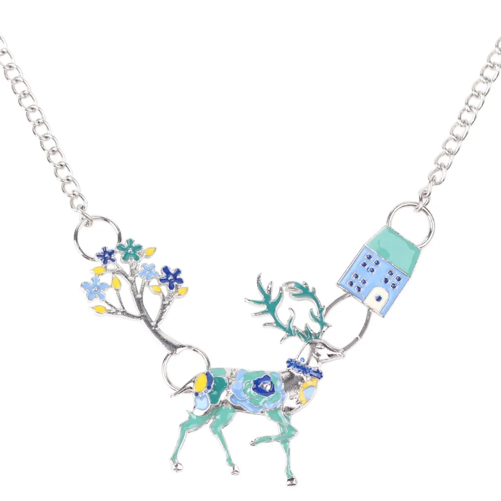 WEVENI Statement Metal Stag Deer Tree House Choker Necklace Pendants Chain Collar Fashion Jewelry For Women Christmas Gift | Украшения и