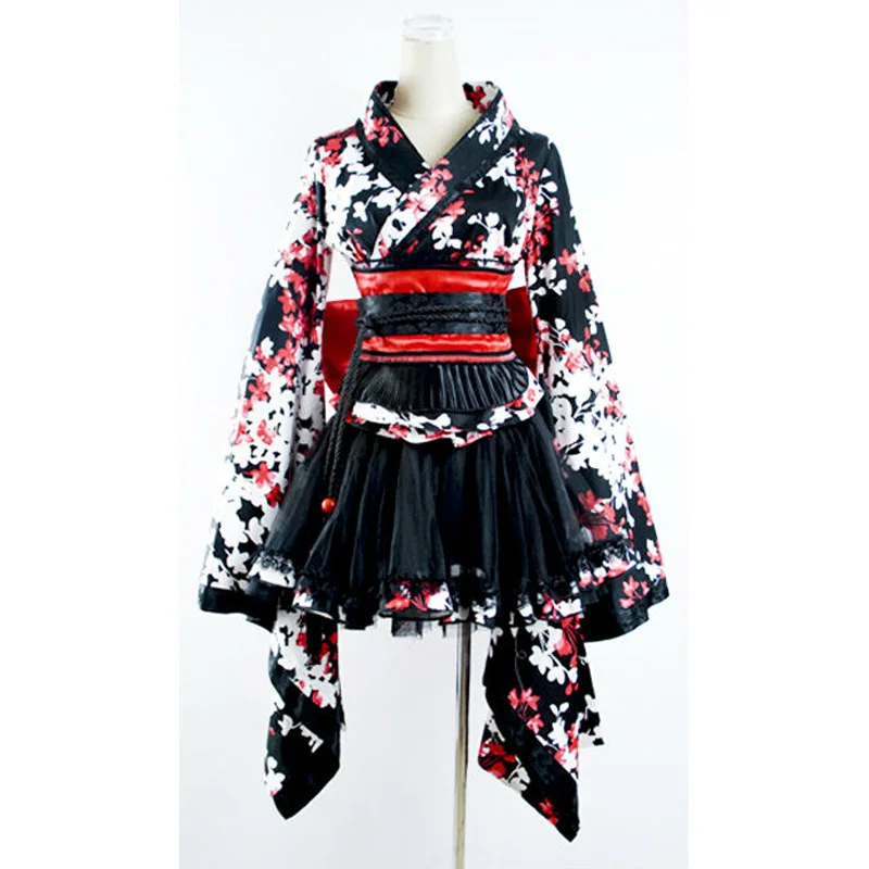 Японское кимоно для косплея в стиле Харадзюку рубашка с поясом и принтом сакуры