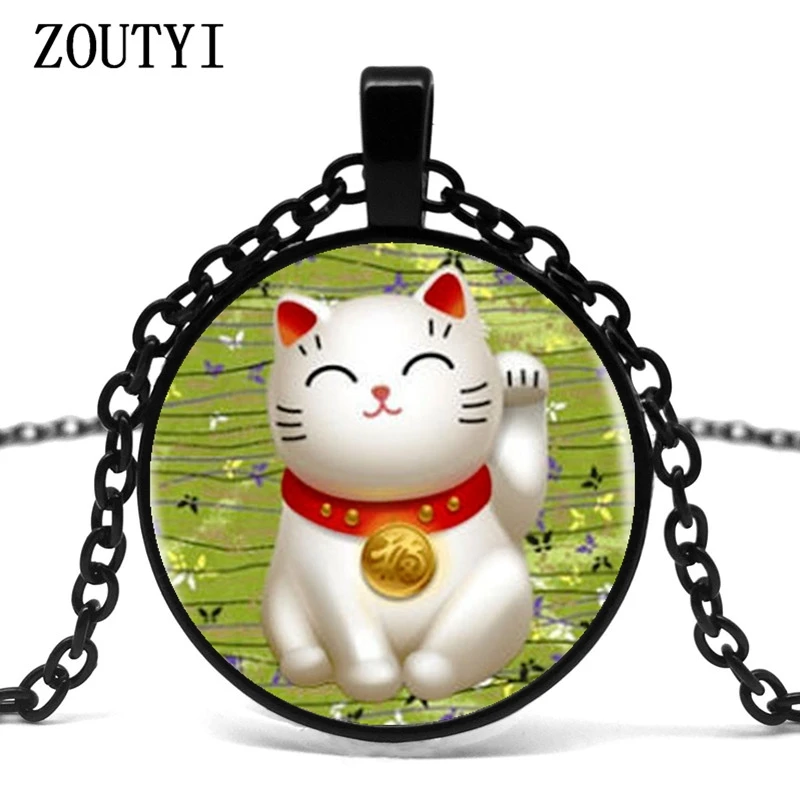 2018/колье с логотипом Lucky Cat зеленое ожерелье подвеской Maneki Neko очаровательное