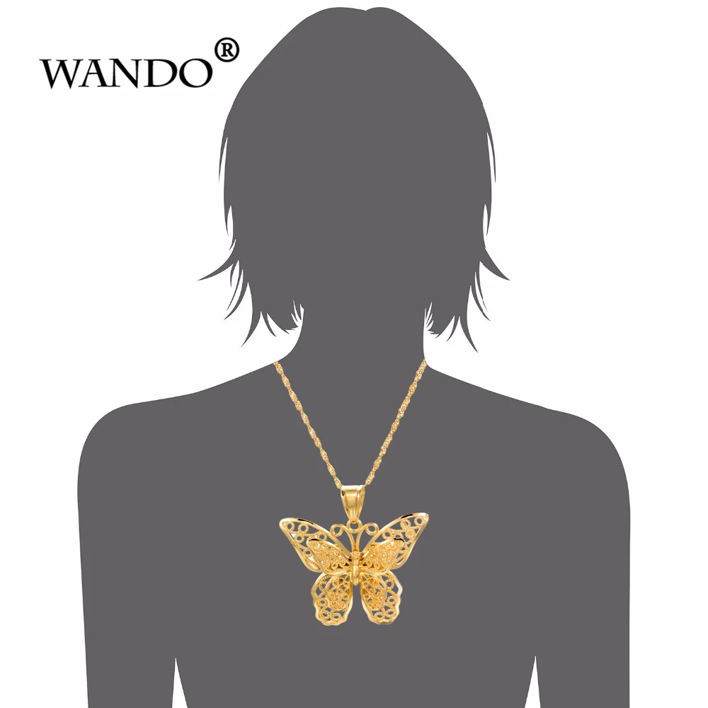 Модное ожерелье WANDO с бабочкой/подвеска золотого цвета, волнистая вода, цепочка для женщин/девушек, Африканский Дубай, ювелирные изделия, подарки P37