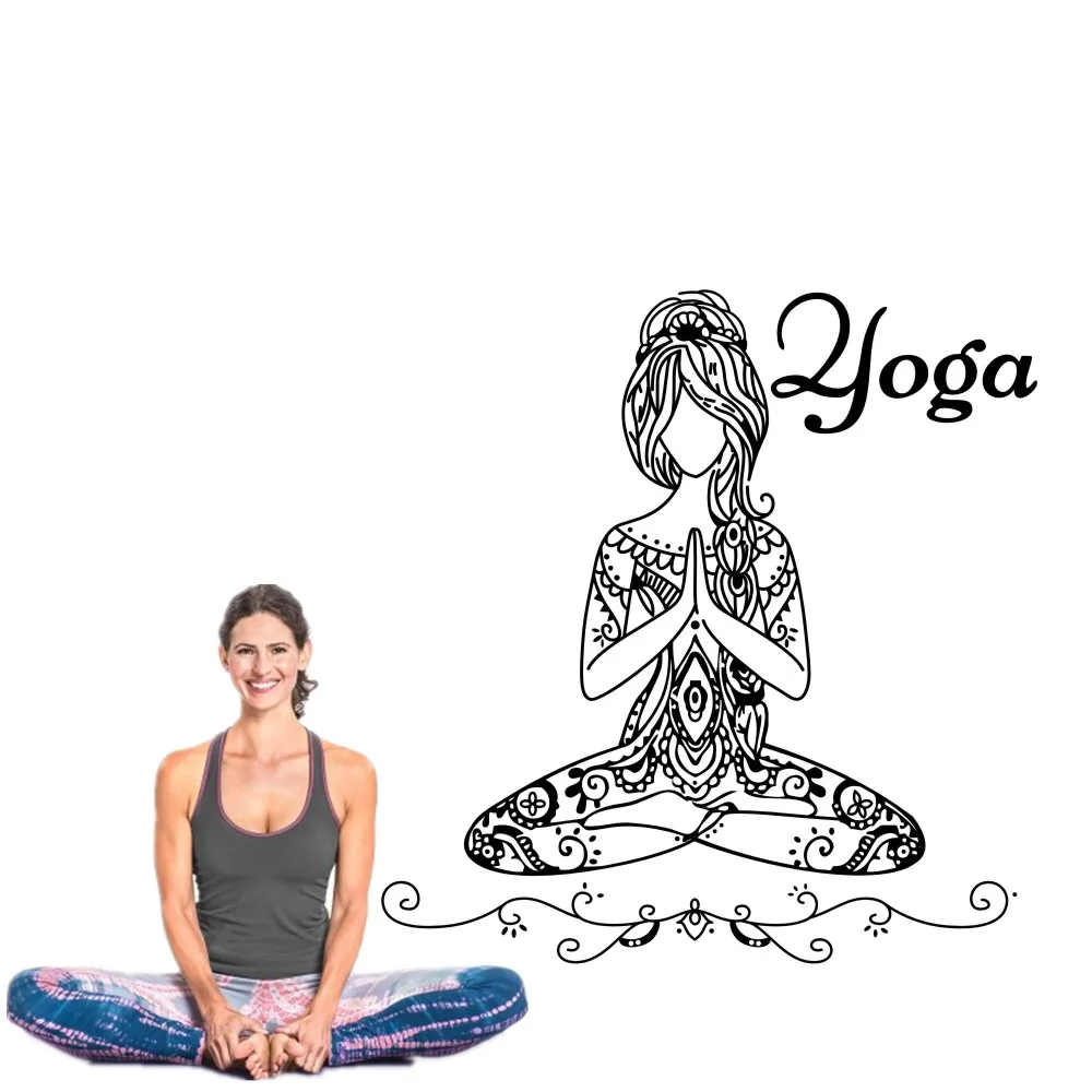 Съемный Будда йога девушка Намасте Наклейки на стены Йога Мандала наклейки стену