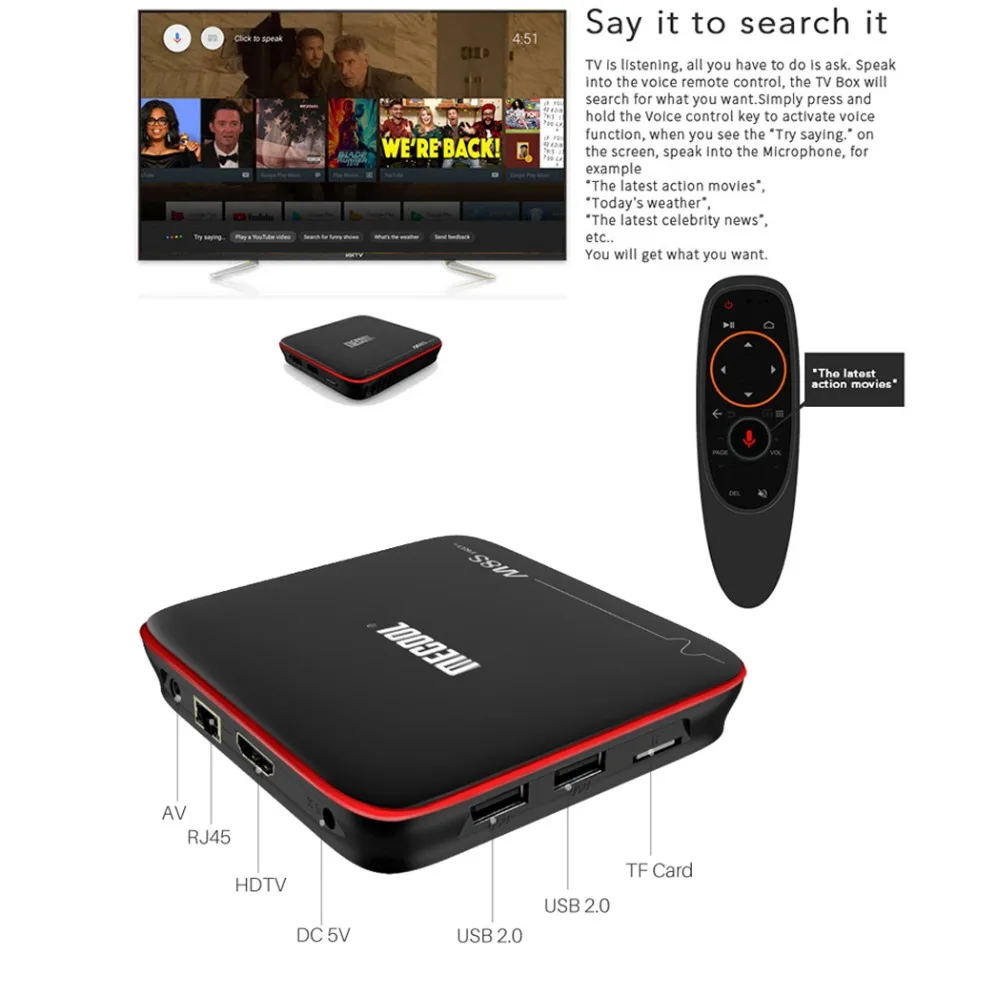 Распродажа MECOOL M8S PRO W Смарт ТВ приставка Android ТВ приставка Amlogic S905W ТВ приставка 2 Гб 16 Гб Голосовое управление 2,4G WiFi 4K