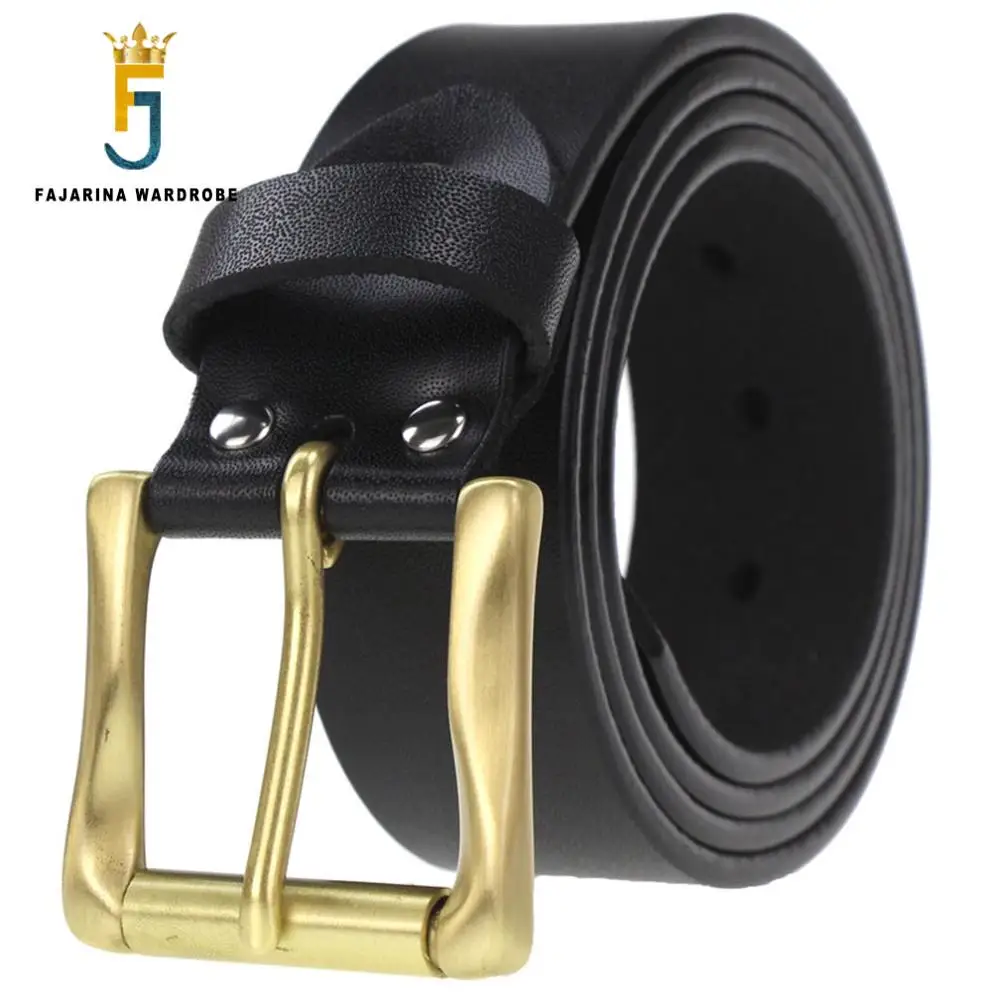 FAJARINA High Grade Quality Cow Skin Leather Mens Retro Brass Clasp Buckle Cowhide Accessories Fashion Belts for Men N17FJ532