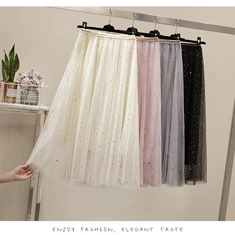 Faldas mujer moda 2019 летние юбки Харадзюку Женская расшитая блестками Звезда сетка
