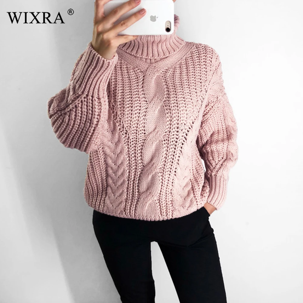 Wixra 2018 Autumn Winter Trendy Female Clothing Turtleneck Casual Loose Ladies Knitted Jumpers Pullovers Hot Women's | Женская