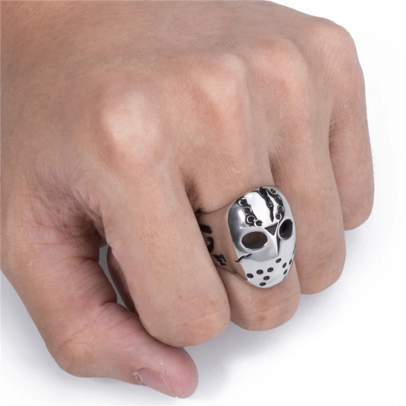 

Men's Friday the 13th Jason's Mask Stainless Steel Biker Ring Size 8-15