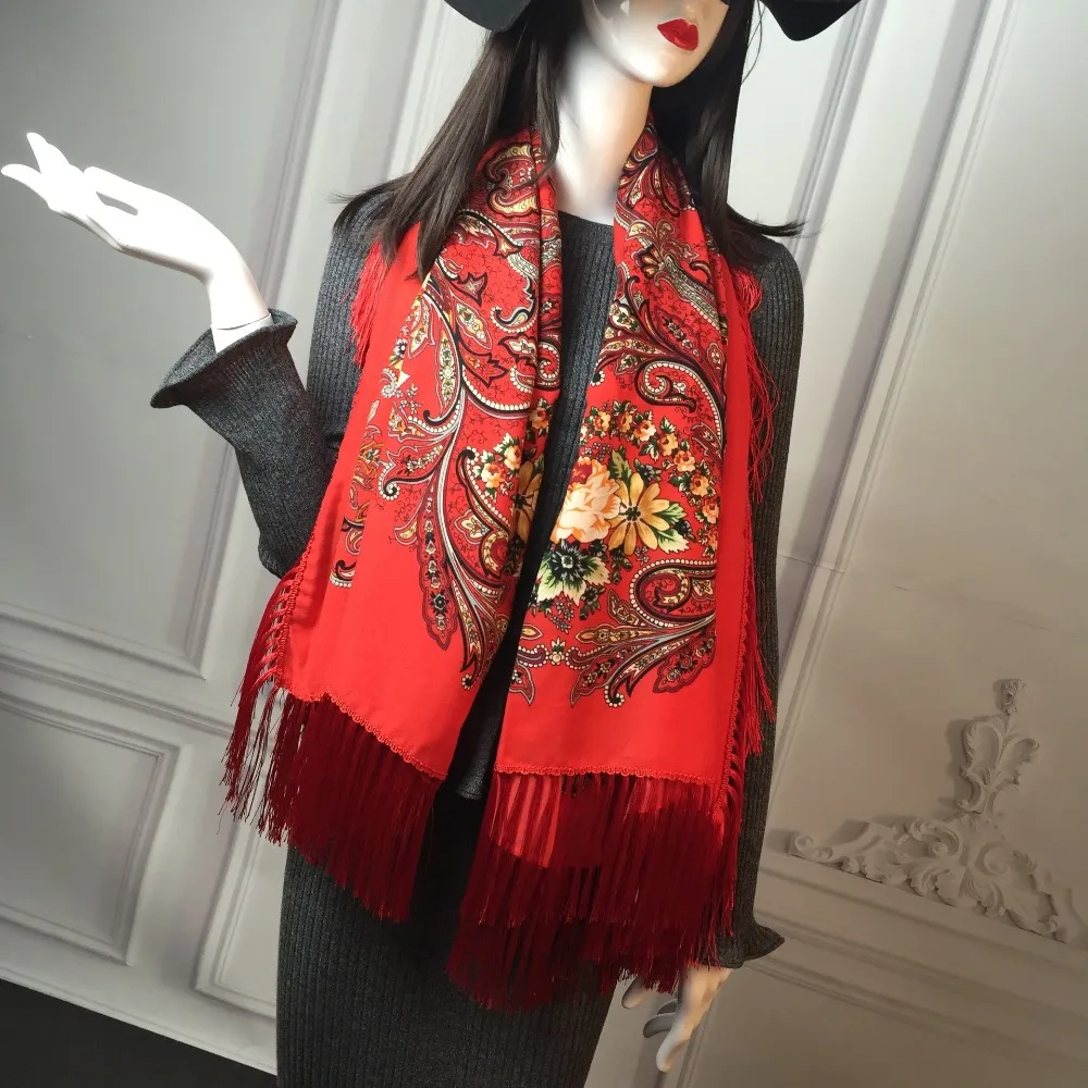 Русский кисточкой хиджаб шаль теплые зимние Для женщин Национальный Ветер