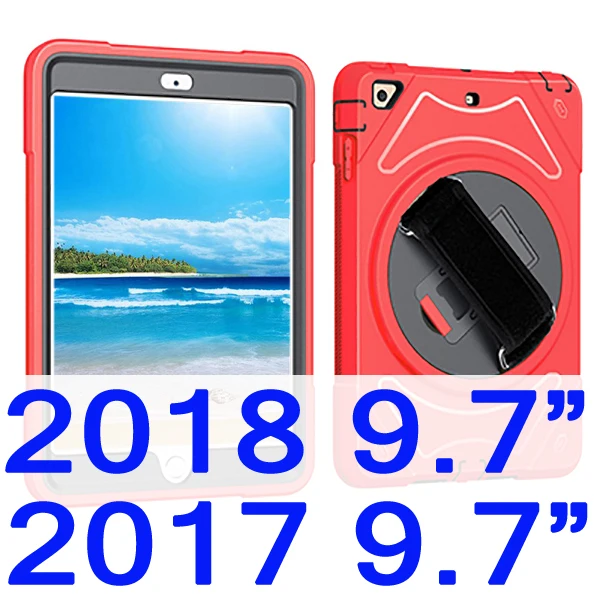 Red 2018 Противоударный чехол для iPad 9,7 Air 2 Air 1 чехол для детей+ 360 Стенд плечевой ремешок чехол для iPad 5th/6th поколения - Цвет: Red 2018