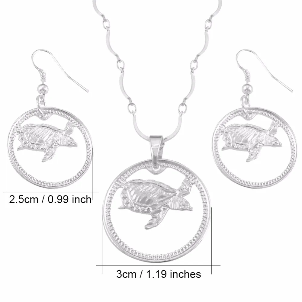 Anniyo Silver Color Tortoise Jewelry set Island Style Turtle Necklace Earrings PNG Animal Jewellery Gifts for Women #118906B | Украшения и