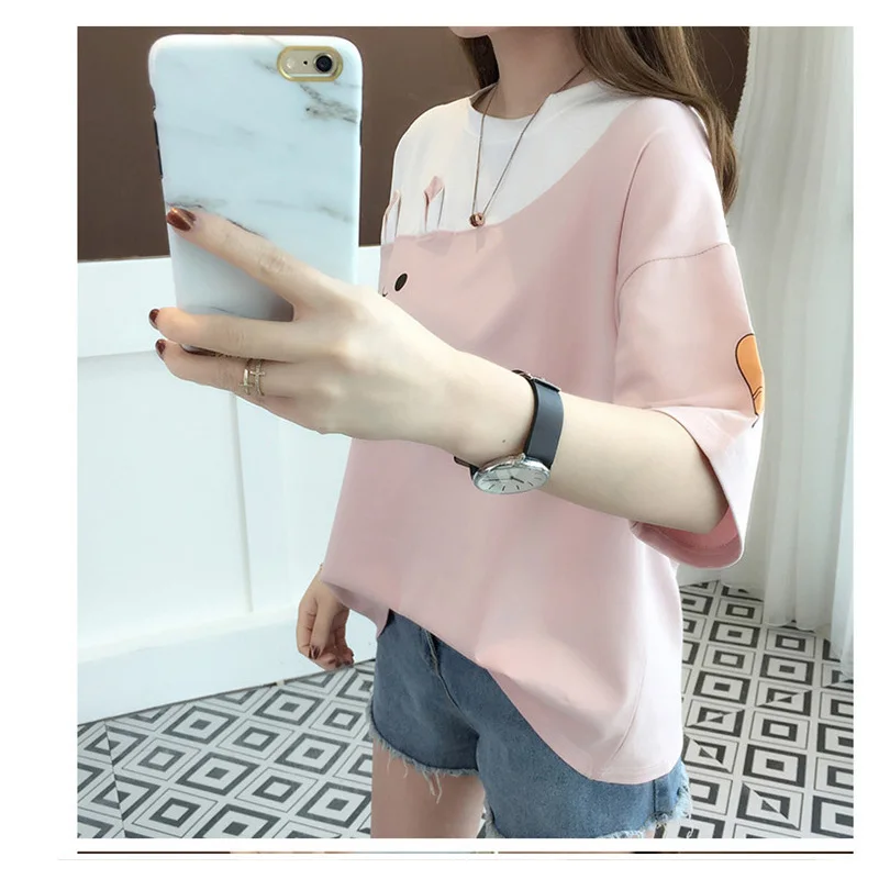 Гранж эстетика ulzzang friends harajuku rabbit tee kawaii 2019 женская футболка размера плюс Топы в