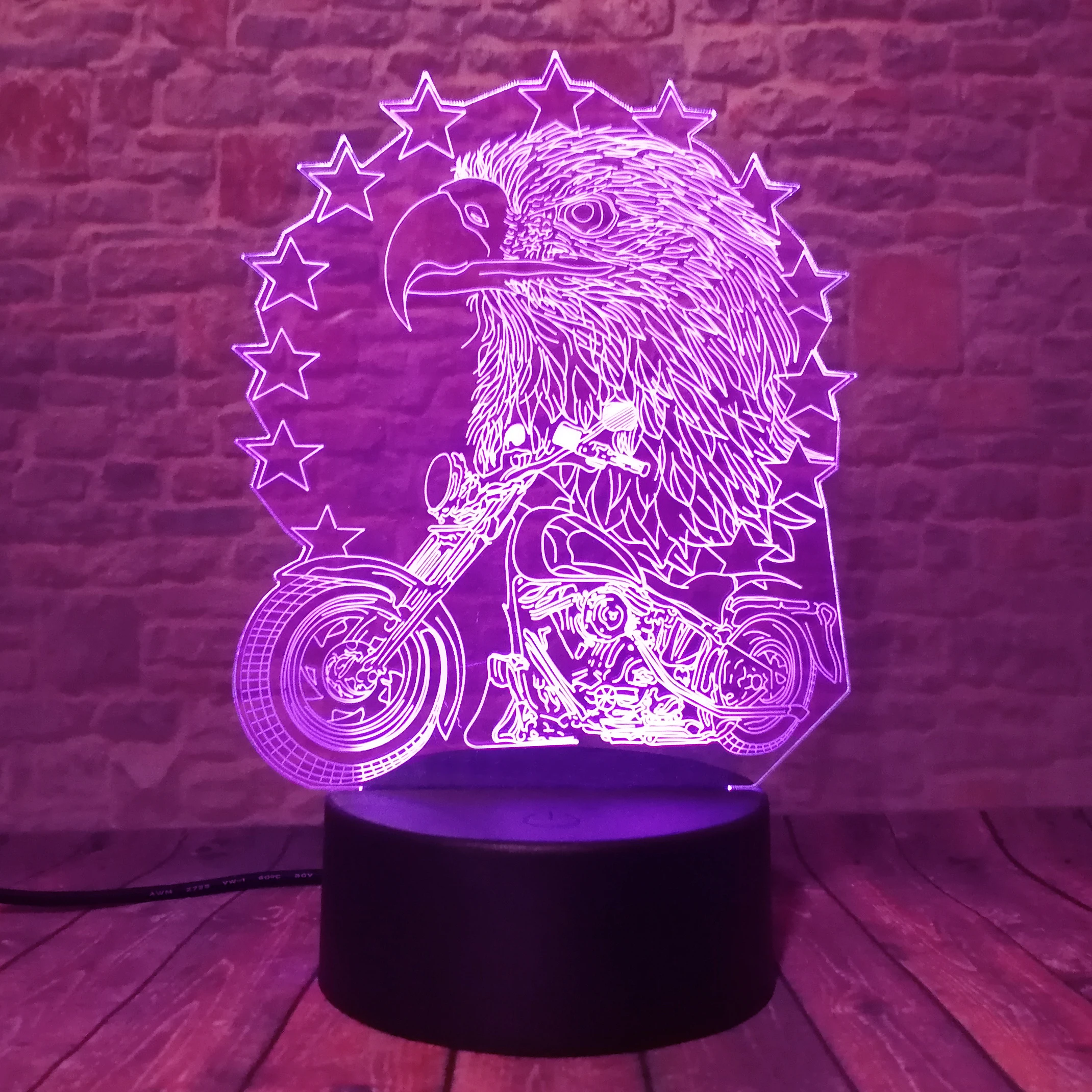 Новый Орел и Мотоцикл 3D LED ночник USB 7 цветов Изменение украшения Бытовая лампа для
