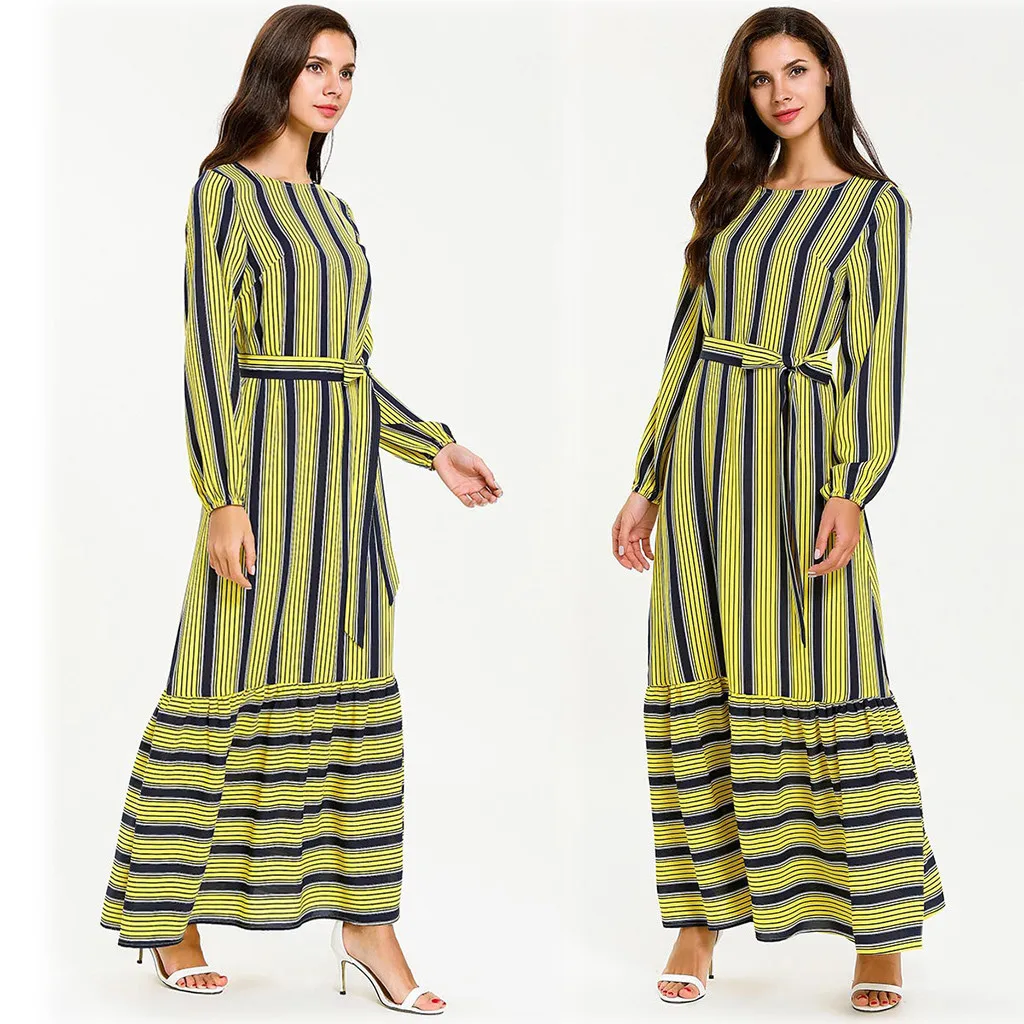 Цвет: желтый Новинка, мусульманское платье для женщин, abaya, Дубай, Бангладеш, хиджаб, платье для женщин, длинное, кафтан, abaya, макси, IsIamic, винтажное, коктейльное, макси платье - Цвет: Цвет: желтый
