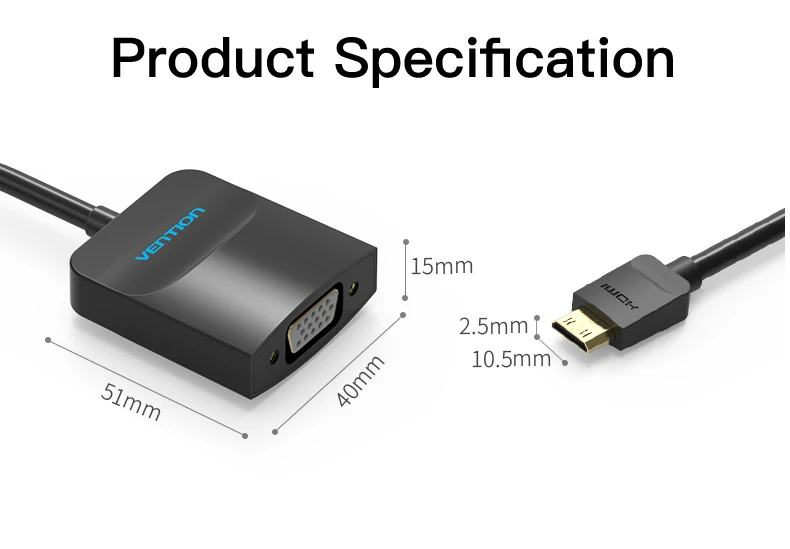 Vention Mini HDMI в VGA конвертер HDMI VGA 1080P видео адаптер позолоченный с 3,5 мм аудио разъем для камеры DV планшеты HDTV
