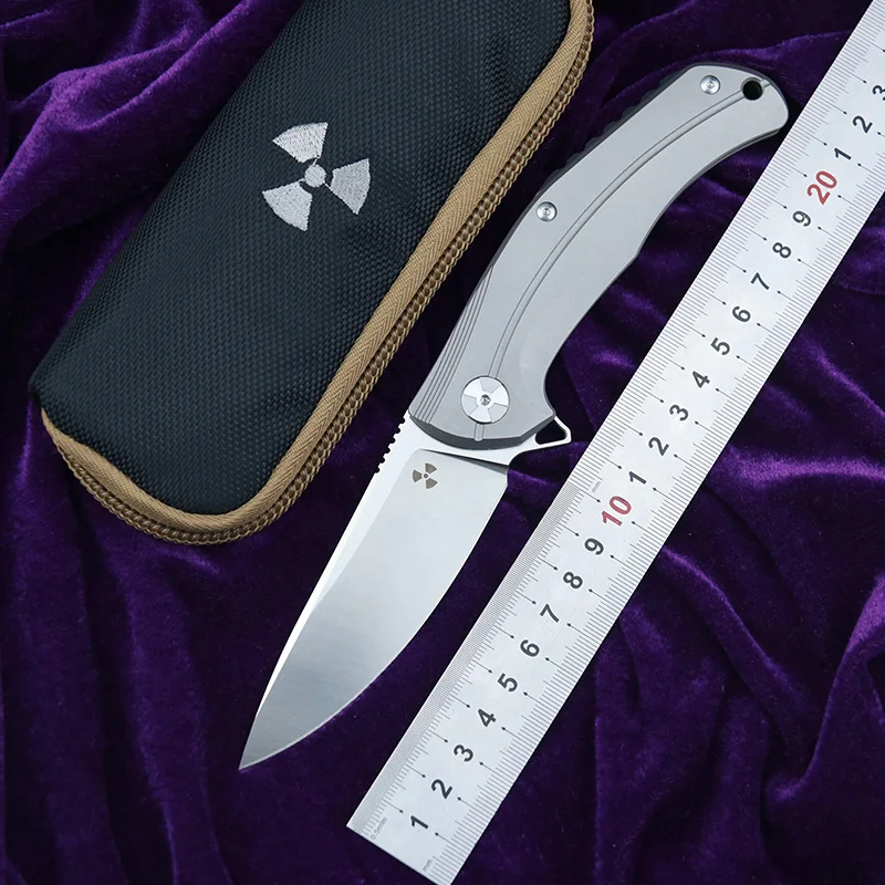 

LEMIFSHE JK3215 Flipping Folding knife D2 blade Titanium Meteorite pattern handle kitchen outdoors utility fruit Knives EDC TooL