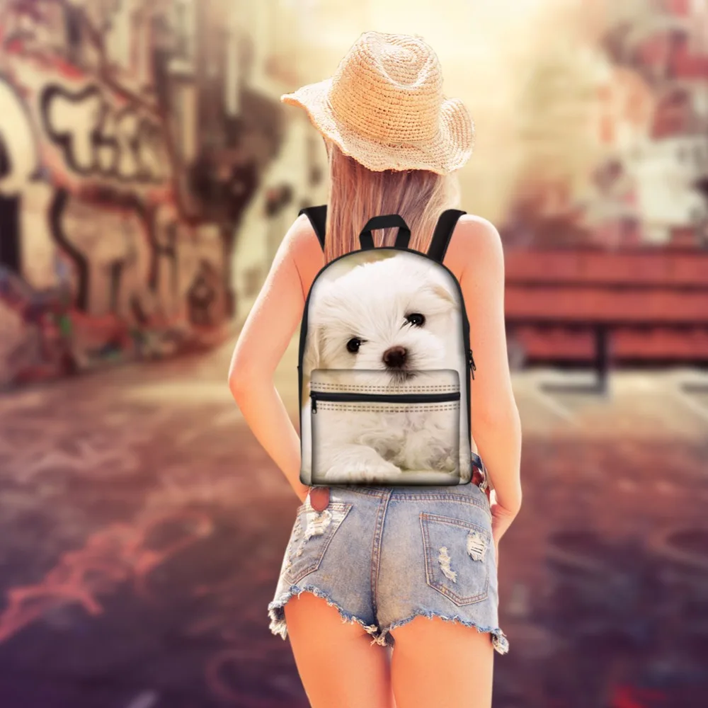

TWOHEARTSGIRL Lovely Dog Printed Teenager School Backpack Travel Rucksack Double Pocket Boys Backpacking Soft Handle Mochila