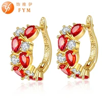 fym mona lisa red crystals hoop earrings jewelry gold color brand design zirconia earrings for women best quality jewelry