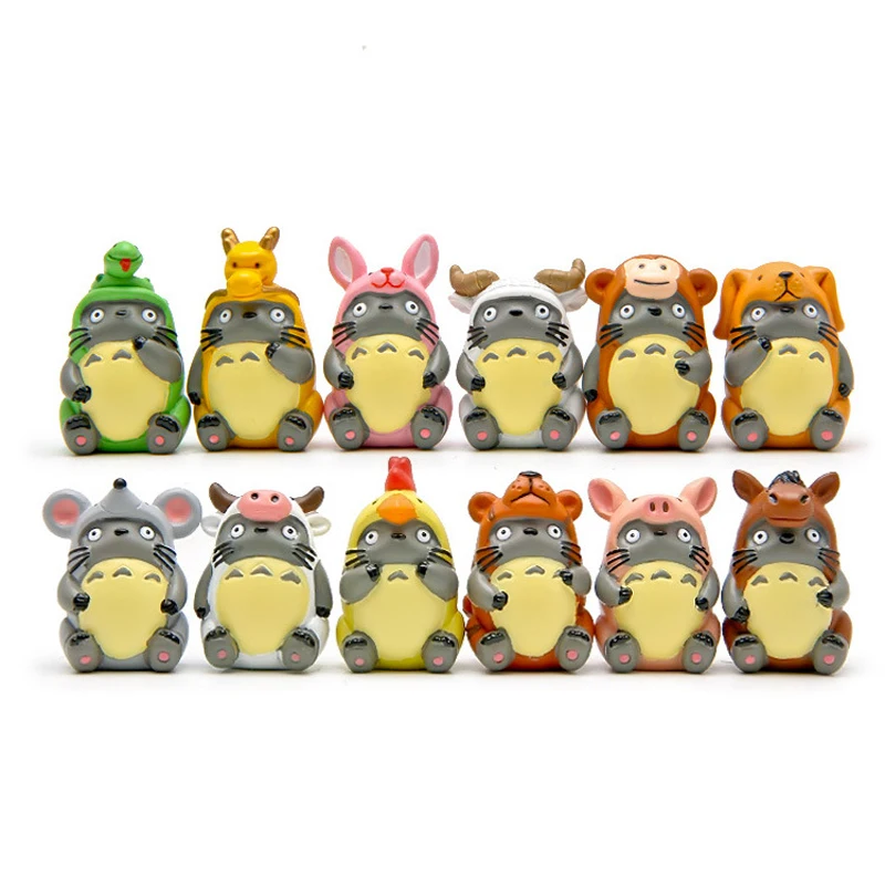 12pcs/lot DIY Zodiac Totoro Action Figure Toy Hayao Miyazaki Anime My Neighbor PVC Figures Model Toys Gifts for Kids | Игрушки и хобби