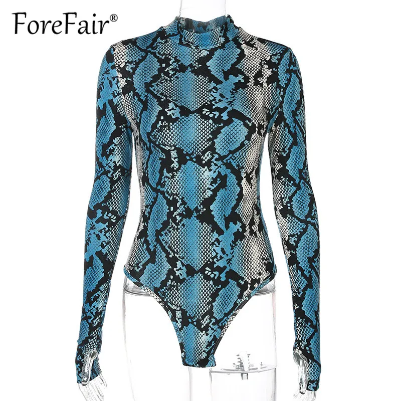 Forefair винтажное боди с длинным рукавом имитацией шеи со змеиным принтом для