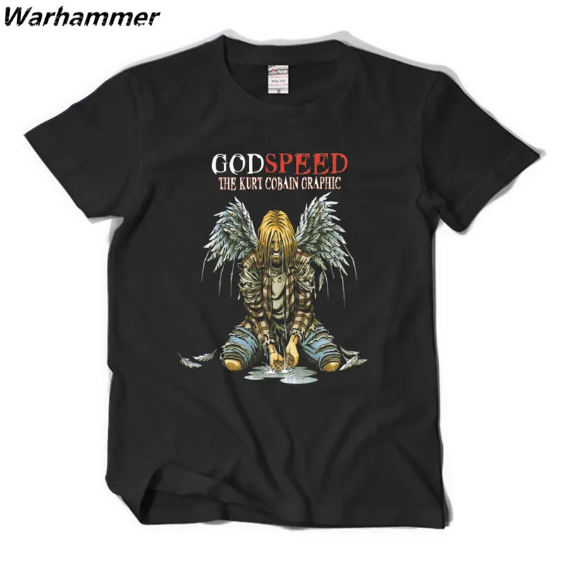 Customized Nirvana Rock Style Mens Print T-shirts Short Sleeve Good Speed The Kurt Cobain Graphic Fashion T shirt Navy Blue Tops | Мужская