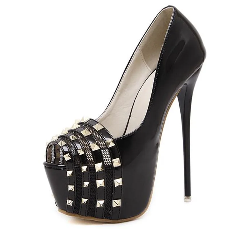 Женская Обувь 2017 Летний Новый Мода Sexy Peep Toe Платформы Заклепки Тонкий Высокого