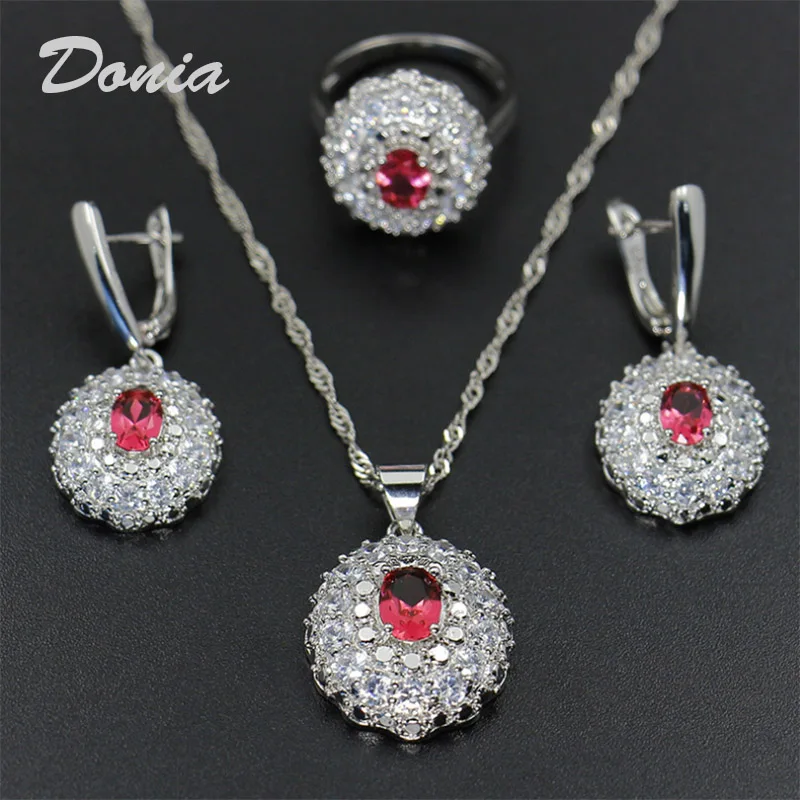 

Donia jewelry Fashion ring necklace earrings wavy flower shaped zircon suit wedding bridal tiara three sets