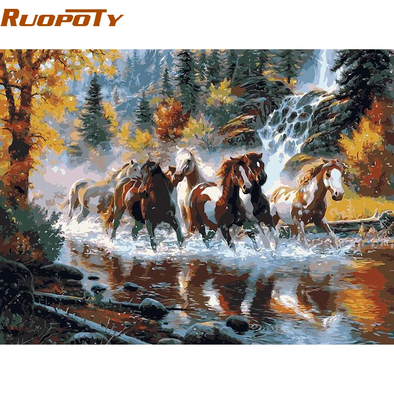 Набор для рисования по номерам на холсте река лошади|paintings floral|painting conversepainting seascape