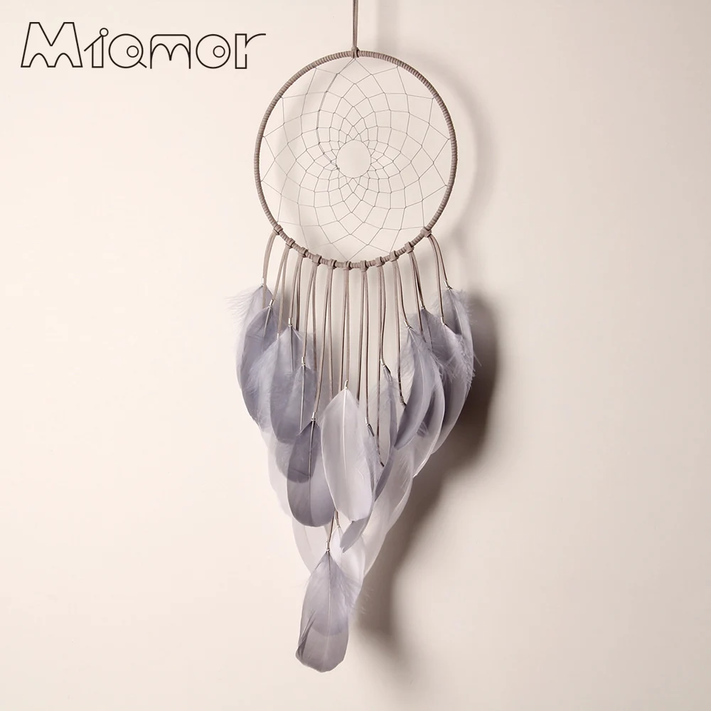 Большой Ловец снов MIAMOR с белыми и серыми перьями декор для детской комнаты