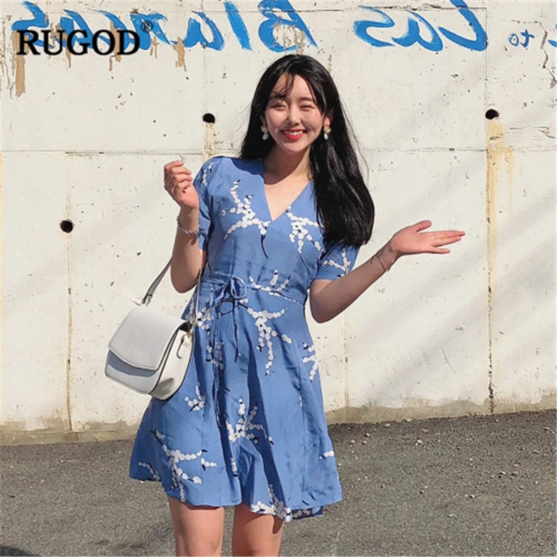 Женское платье с коротким рукавом RUGOD летнее ТРАПЕЦИЕВИДНОЕ ПЛАТЬЕ до колен v