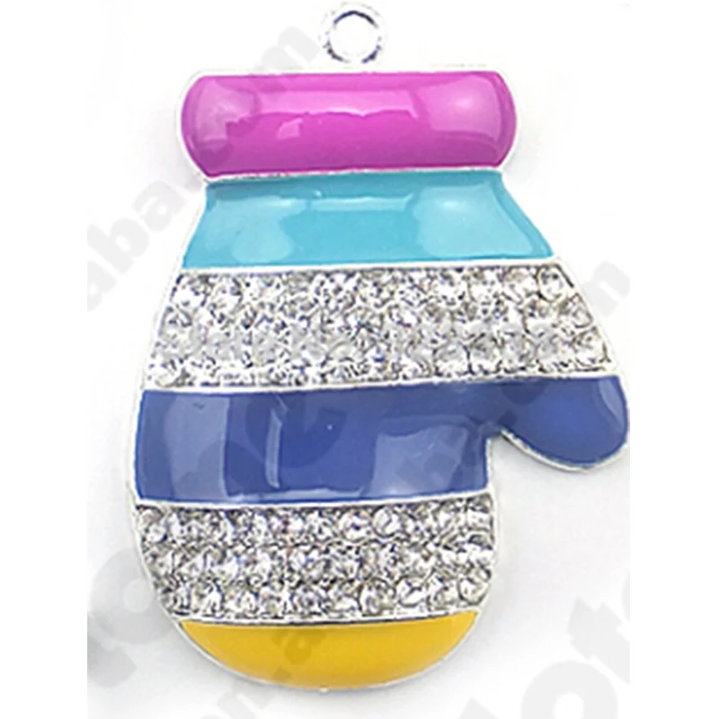 Бесплатная доставка 50шт/лот Оптовая продажа розовых перчаток с снежинками с бусинами "Карамельная трость" и подвесками из страз на шею детей на Рождество.