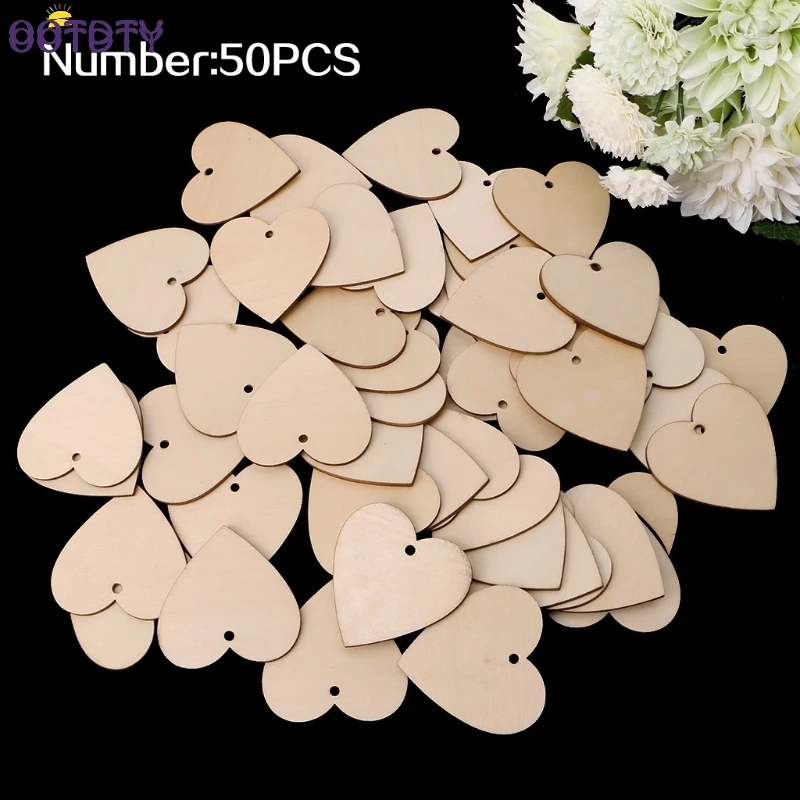 60mm 50Pcs 20 мм-100 мм деревянные формы сердца пустые ремесленные украшения с отверстием декупажная бирка Декор - Цвет: 60mm 50Pcs