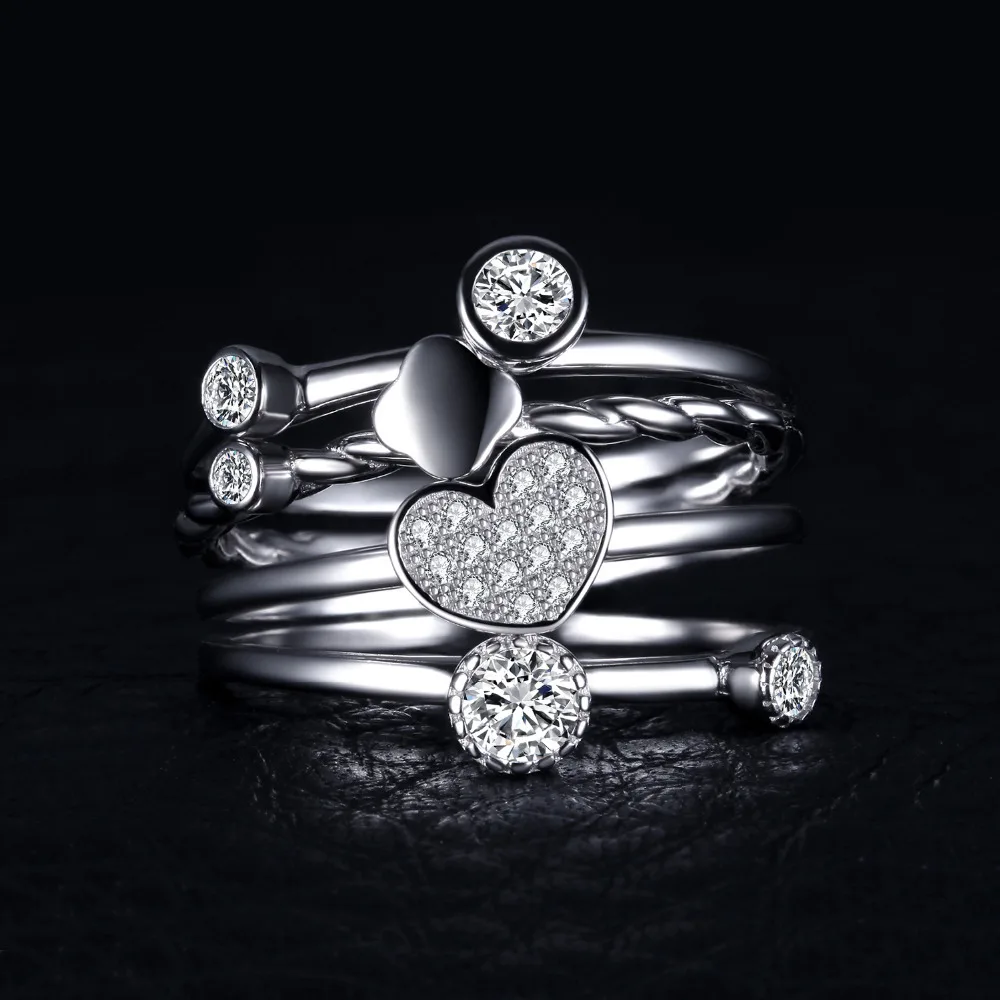 JewelryPalace Heart Love Anniversary Engagement Wedding Band 4 Ring Sets Real 925 Sterling Silver Jewelry Gift for Mother's Day |