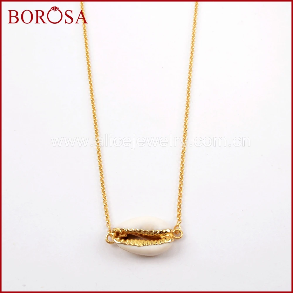 

BOROSA 5/10pcs Natural Cowrie Shell Jewelry with 25inch Plating Color Adjustable Chain Necklaces Gift for Women Lady G1622