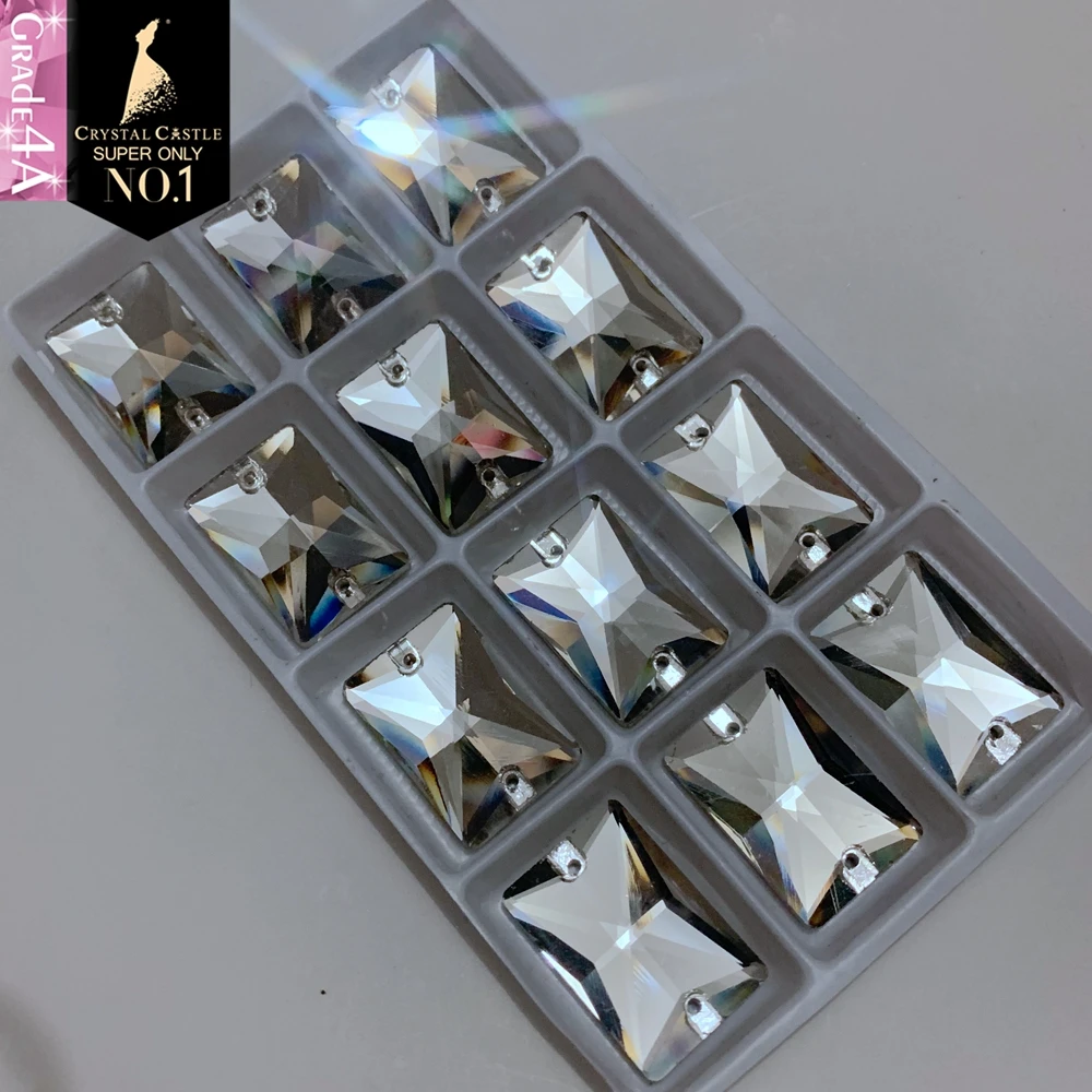 

Crystal Castle 4A Glass Strass Clear White AB 3250 Rectangle Holes Stones Flat Back Sewing Rhinestones For Clothes 4ASOR3250