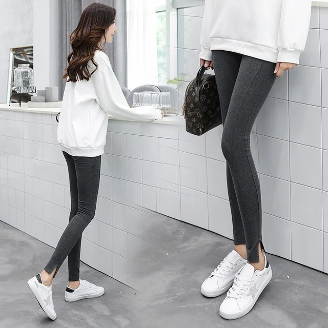 

Women Streetwear Leggings Stretch Cotton Mid Waist Comfortable Elastic Skinny Pencil Pants Black Gray
