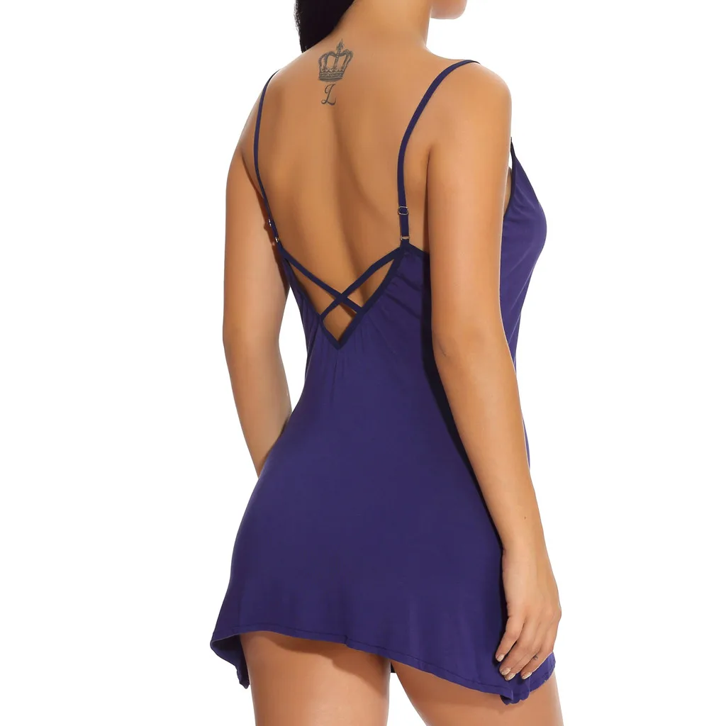 

Nightgown Women Casual Soft Sleepwear Dress Solid V Neck Sleeveless Nightdress Female Nighties Nightwear Homewear 2019