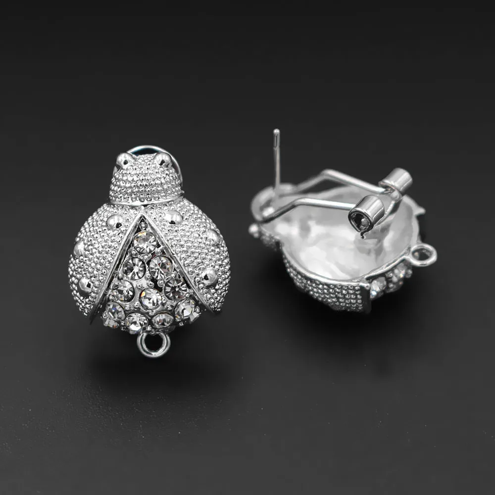 rhodium tone Африканские серьги-гвоздики с петлей соединительные крючки застежка проложили CZ Твердые пчелиные основы фурнитура Сделай Сам африканские женские свадебные украшения - Цвет: rhodium tone