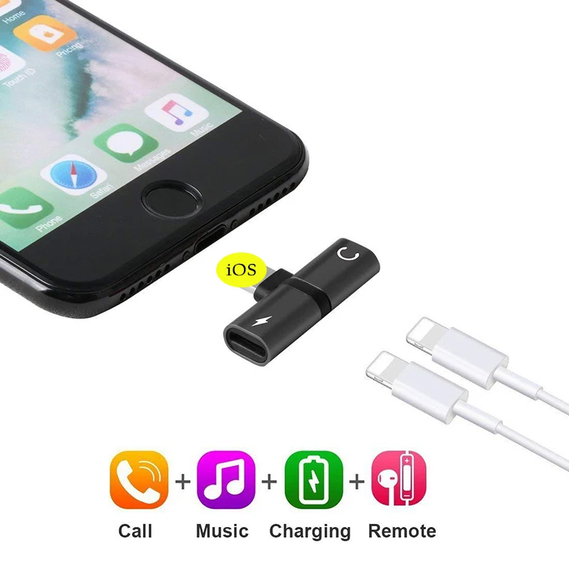Headphone Jack Adapters for lightning Music Charging Phone Call Adaptor iphone X 7 8 6 Plus OTG Cable Support iOS 10.3 11 | Мобильные