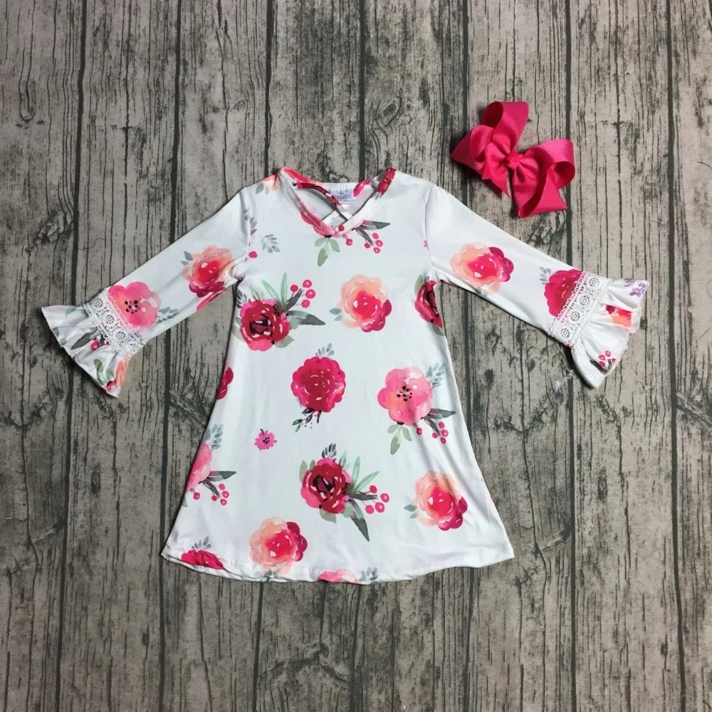 Новое поступление белое платье с цветочным принтом и оборками для девочек