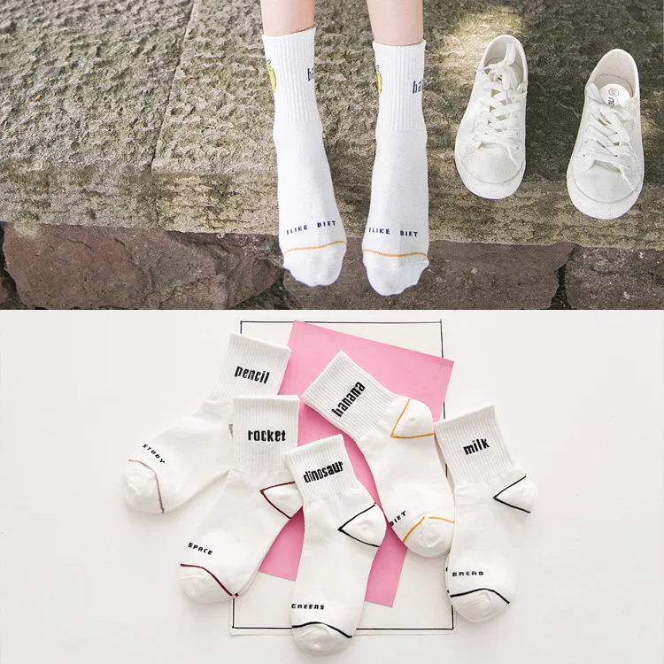 Модные осенние хлопковые повседневные женские носки с буквенным и английским