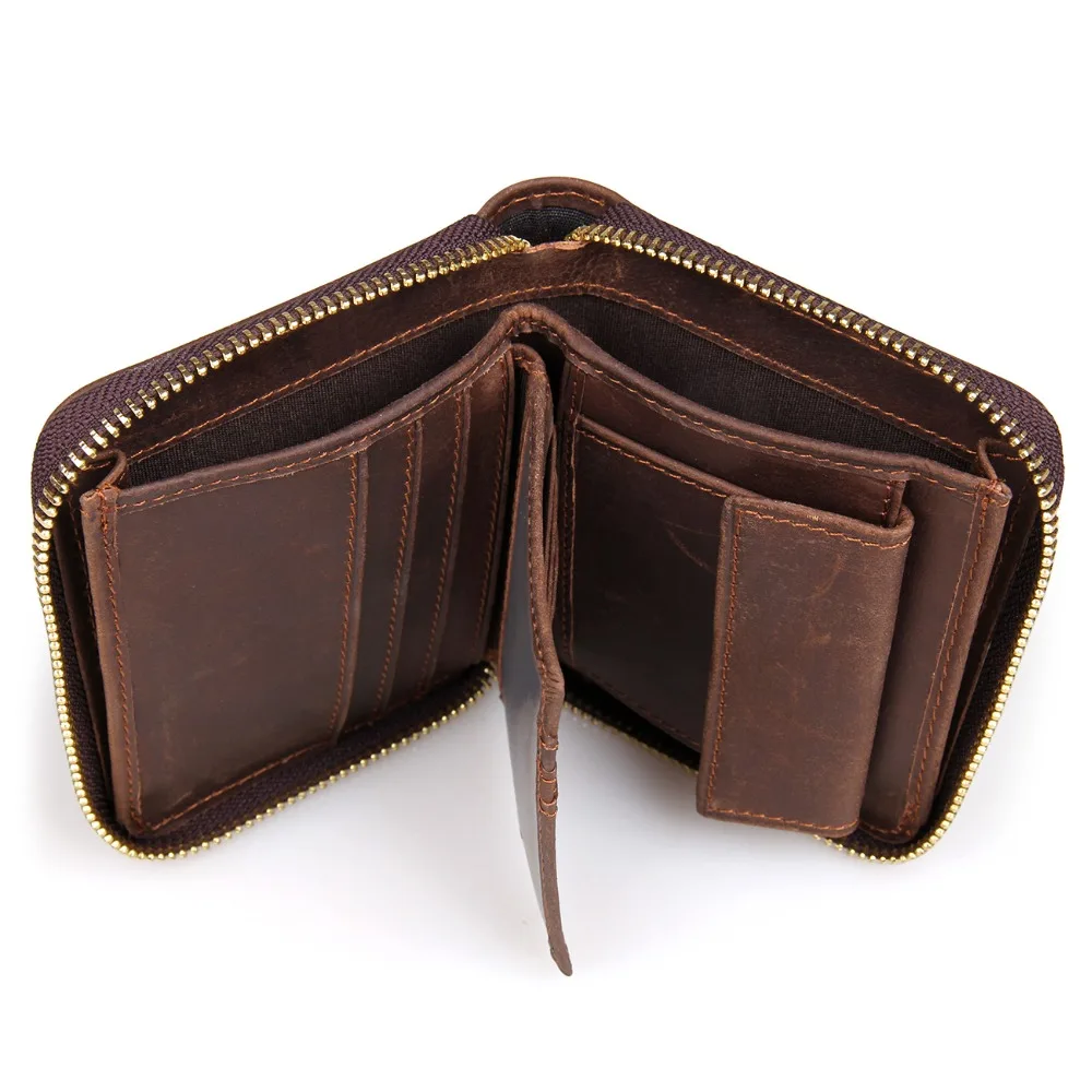 

Unisex Card Hoder Leather Wallet For Men Wallets With Coin Pocket Card Holder Male Vintage Zipper Closed Purse 8083C