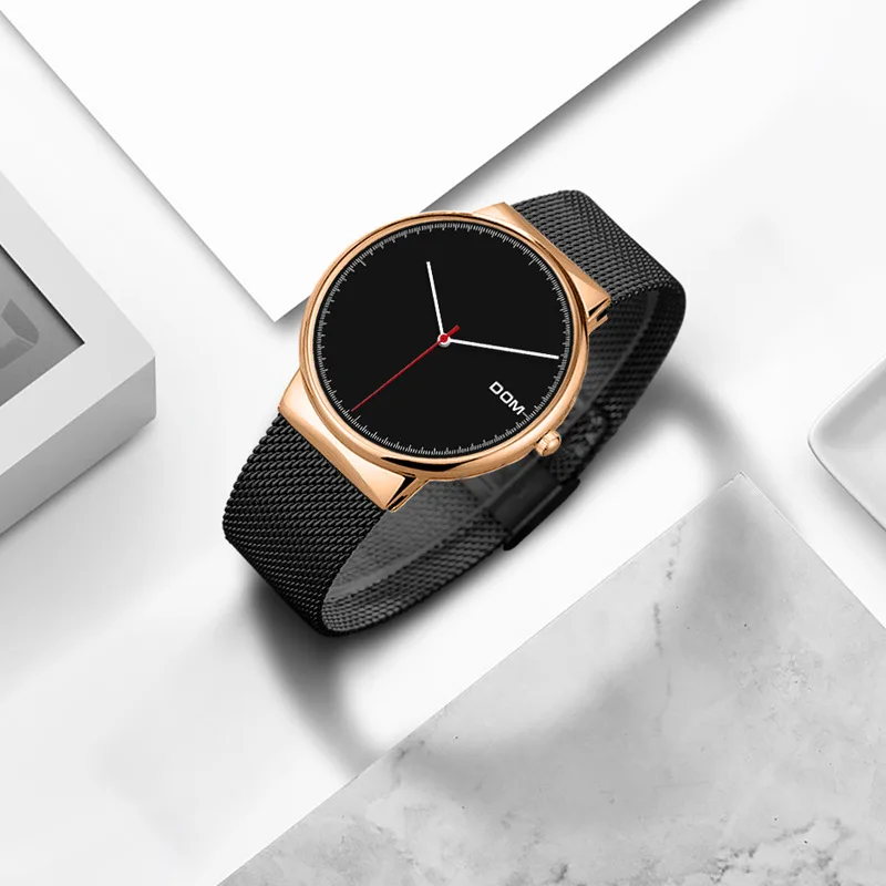DOM роскошные часы Для женщин ультра тонкий Сталь сетки Reloj Mujer Водонепроницаемый