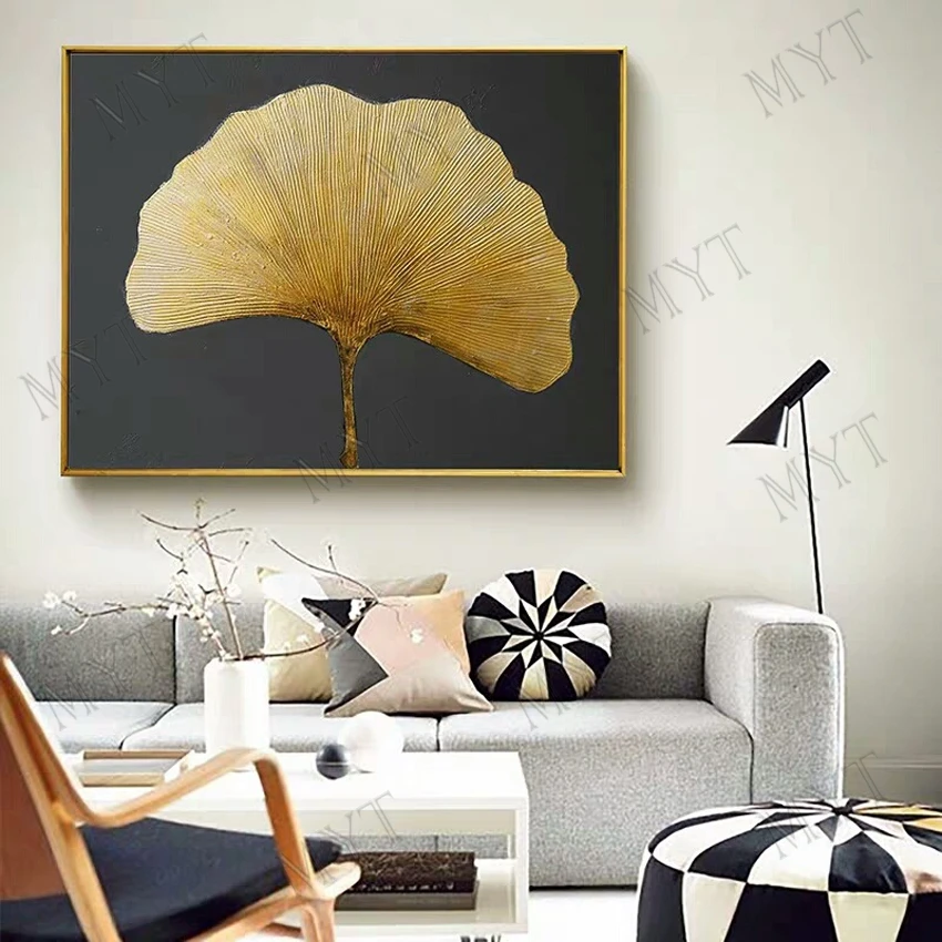 Big size gold leaf 100% Hand-painted wall home decor Abstract acrylic Oil Painting artwork for living room hotel no framed | Дом и сад