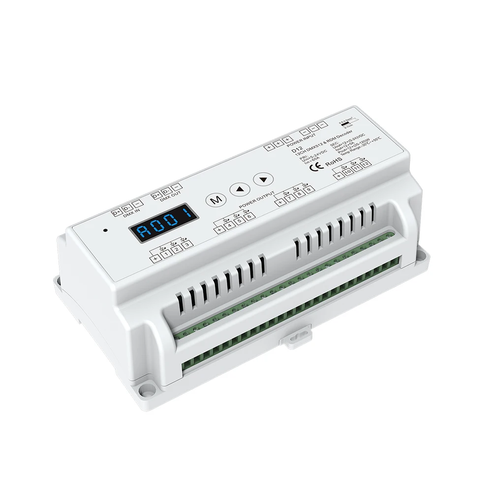12 CH постоянной Напряжение DMX512 декодер на din-рейку 12ch RGB контроллер приглушить DC 12-36