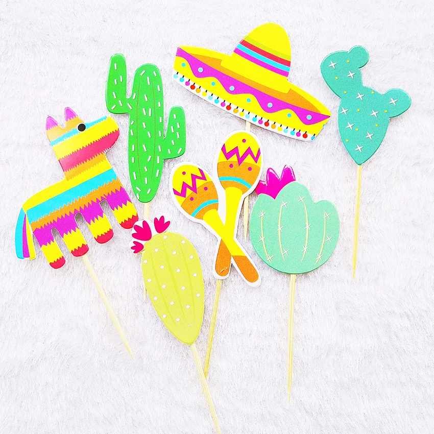 Omilut 6pcs Mexican Party Cake Topper LLama Birthday Decoration Supplies Cactus Gift For Kid | Дом и сад